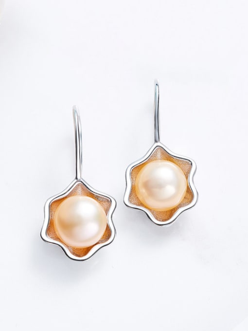 CEIDAI Simple Flowery Freshwater Pearl Silver Earrings 2