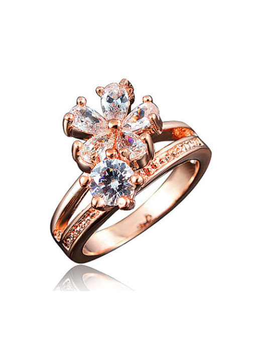 SANTIAGO Exquisite 18K Rose Gold Plated Flower Shaped Zircon Ring 0