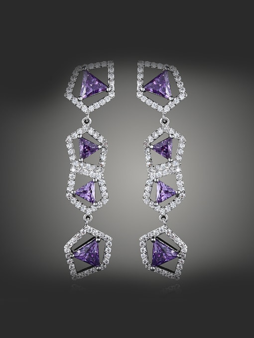 Purple Fashion Shiny Zirconias Geometrical Copper Drop Earrings