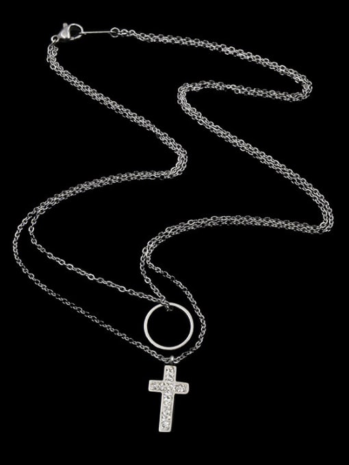 My Model Double Layer Cross Shaped Titanium Necklace 3