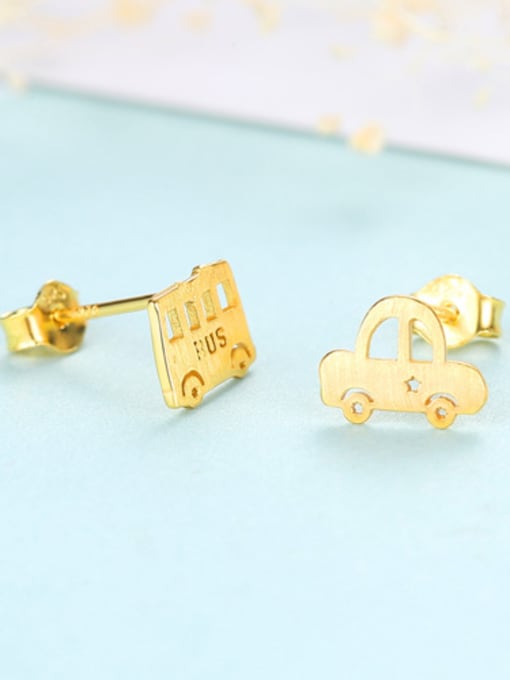 18K-gold Sterling silver cartoon cute car bus stud earrings