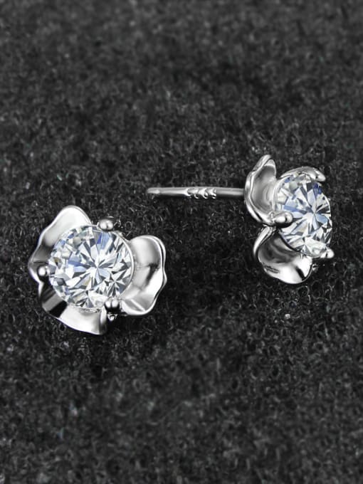 SANTIAGO Tiny Cubic White Zircon Flowery 925 Silver Stud Earrings 1