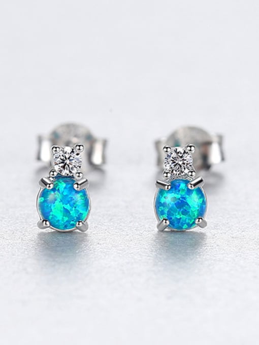 Blue 925 Sterling Silver With Cubic Zirconia Cute Round Stud Earrings