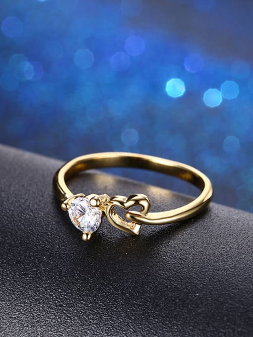 OUXI Simple Style 18K Gold Zircon Engagement Ring 2