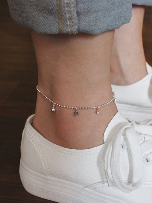 DAKA Simple Tiny Heart Cubic Zircon Silver Women Anklet 1