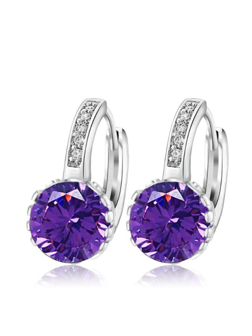 purple Copper Alloy White Gold Plated Fashion Round Zircon clip on earring