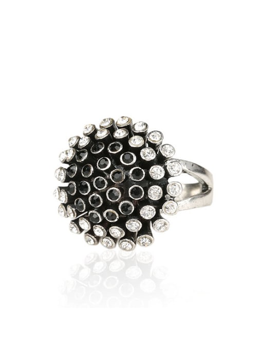 Gujin Personalized Chrysanthemum Flower Black Resin stones White Crystals Ring 0
