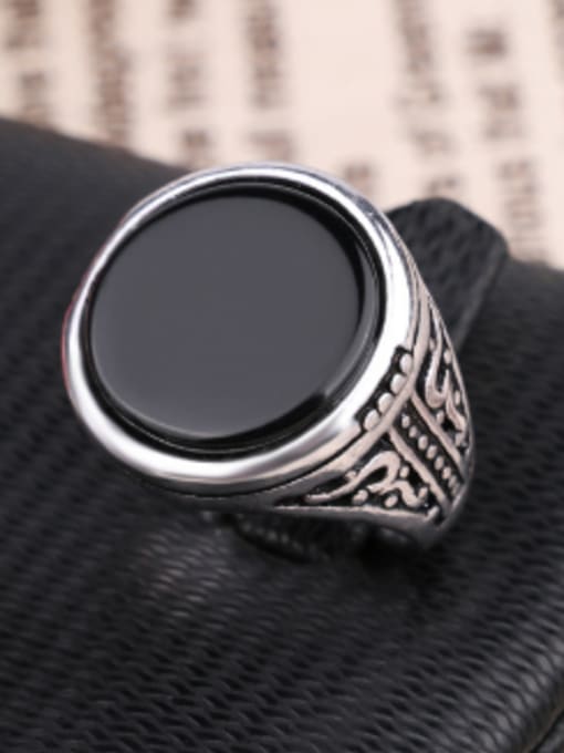 Black Personalized Antique Silver Plated Round Resin stone Alloy Ring