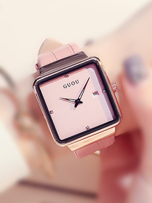 pink GUOU Brand Simple Square Watch