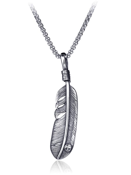 BSL Stainless Steel With Antique Silver Plated Fashion Feather Necklaces 0