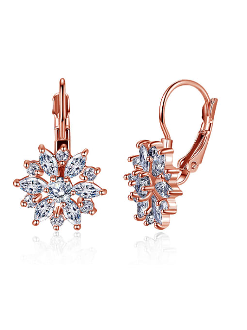 RANSSI Fashion White Zirconais Flower Copper Earrings 2