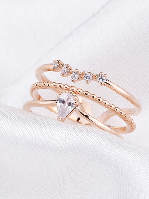 OUXI Fashion Style Zircon Rose Gold Stacking Ring 1