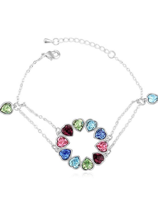 multi-color Chanz using austrian Elements Crystal Bracelet nestled in the heart to heart bracelet