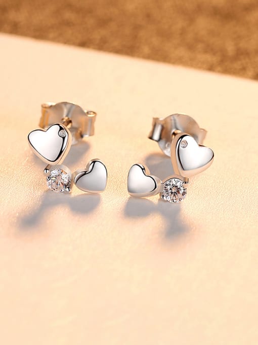CCUI 925 Sterling Silver With Delicate Heart Stud Earrings 2