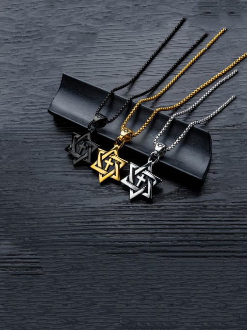 Open Sky Stainless Steel With   Two-Tone  Plating Personality Six-Star Cross Men's  Pendants 2