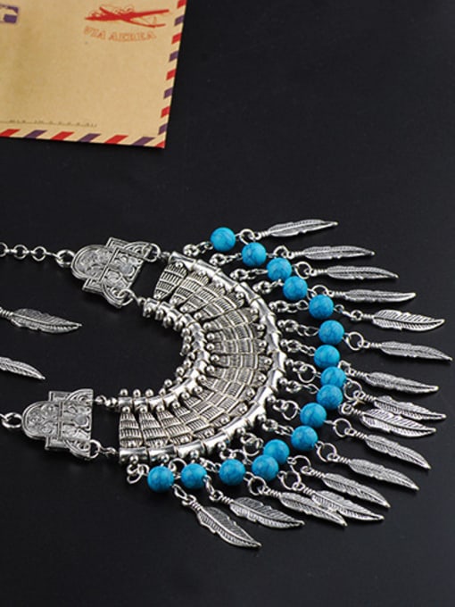Qunqiu Exaggerated Retro style Turquoise stones Leaves Alloy Two Pieces Jewelry Set 1