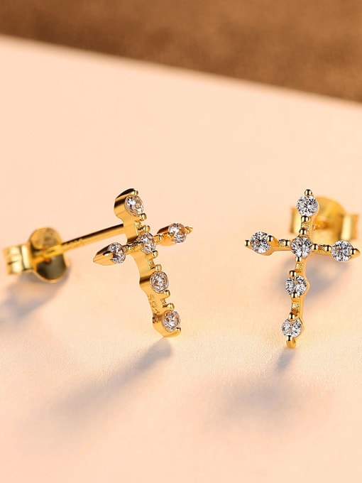 CCUI 925 Sterling Silver With Fashion Cross Stud Earrings 2