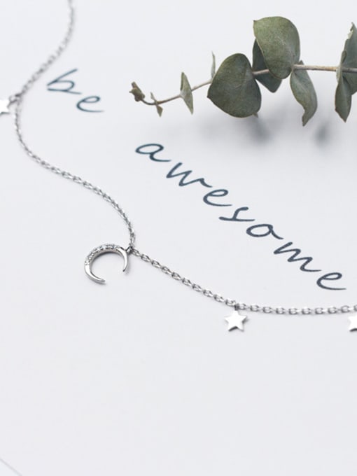 Rosh 925 Sterling Silver With Platinum Plated Simplistic Moon Star Chokers 1