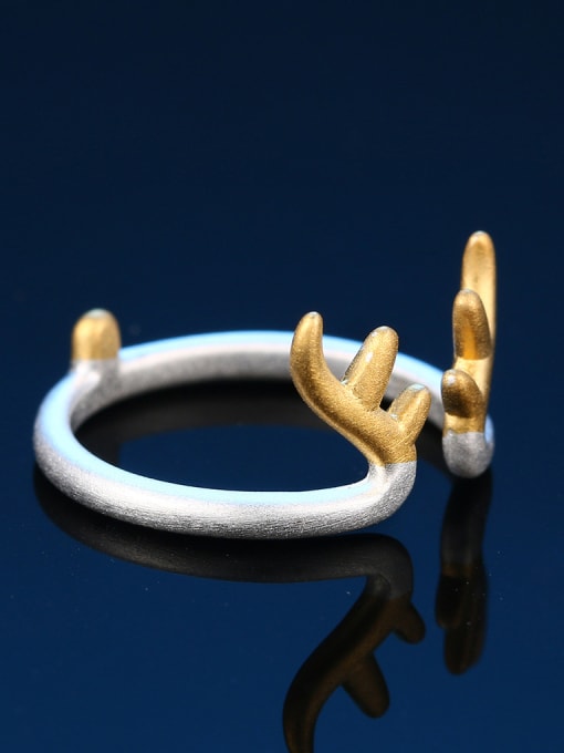 ZK Personalized Deer Antler 925 Sterling Silver Double Color Opening Ring 2