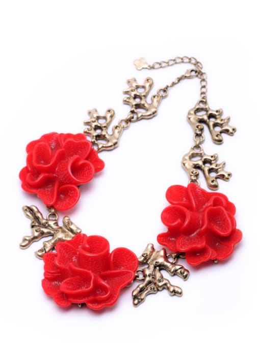 KM Red Flower Exaggerate Women Necklace 1