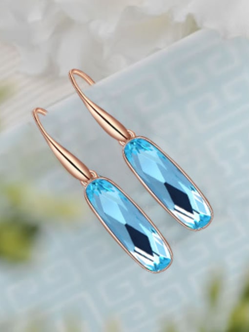 Rose Gold Blue Oval Shaped Austria Crystal Stud Earrings