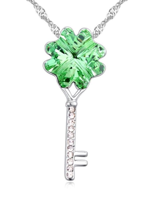 green Personalized Flowery austrian Crystal Key Pendant Alloy Necklace