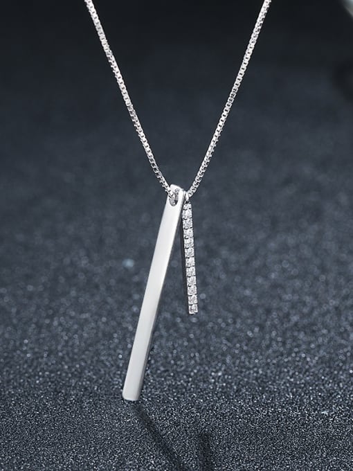 UNIENO 925 Sterling Silver With Platinum Plated Simplistic Strip Necklaces 0