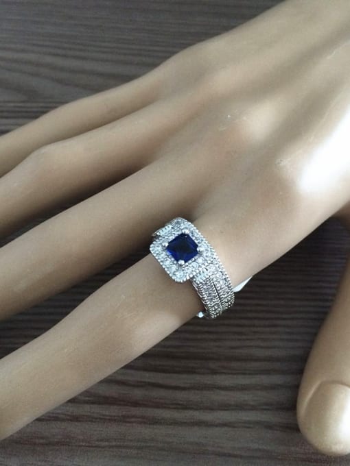 Blue Fashion Shiny Zirconias Copper Platinum Plated Ring