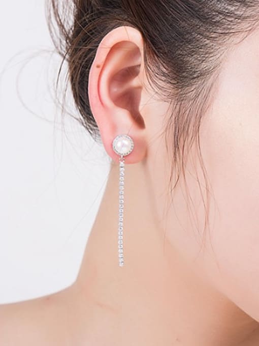 EVITA PERONI Fashion Freshwater Pearl Zircon Drop threader earring 1