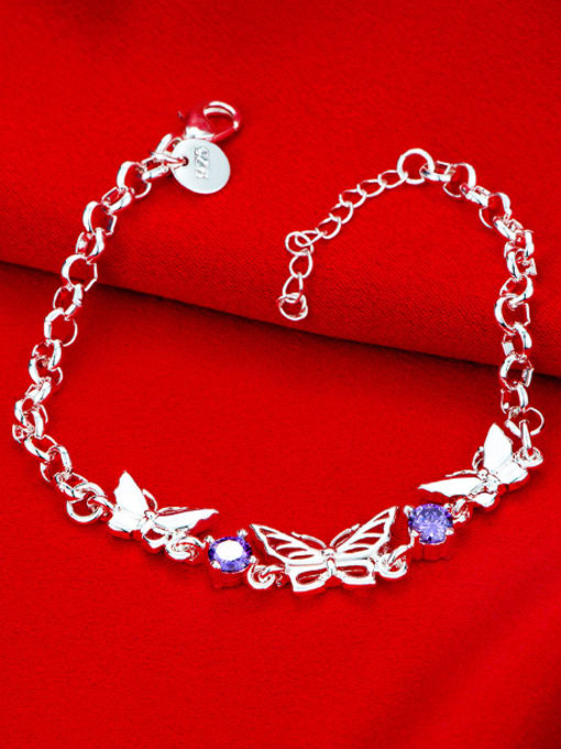 OUXI Fashion Butterflies Purple Zircon Bracelet 2