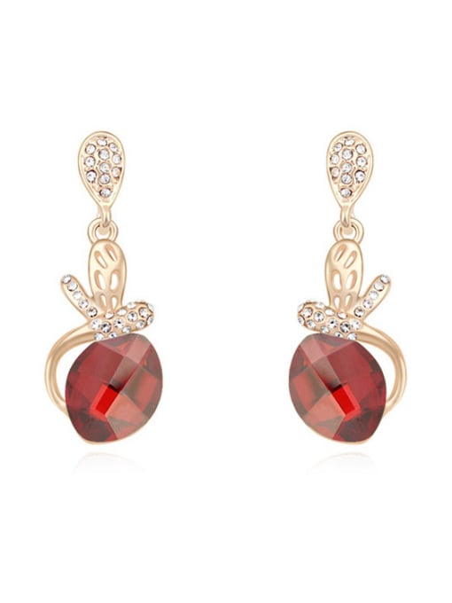 red Fashion Oval austrian Crystal Champagne Gold Plated Alloy Stud Earrings
