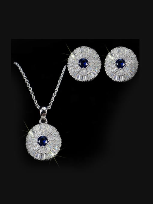 Blue Noble Round Shaped stud Earring Necklace Jewelry Set