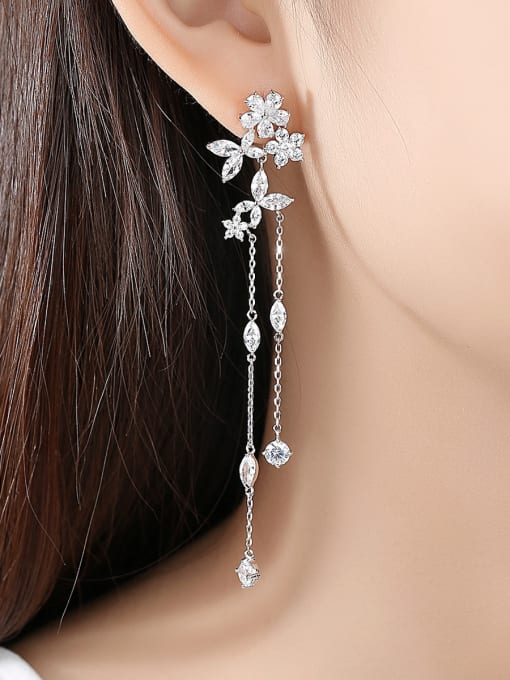 BLING SU Copper With Platinum Plated Fashion Flower Tassels  Earrings 1