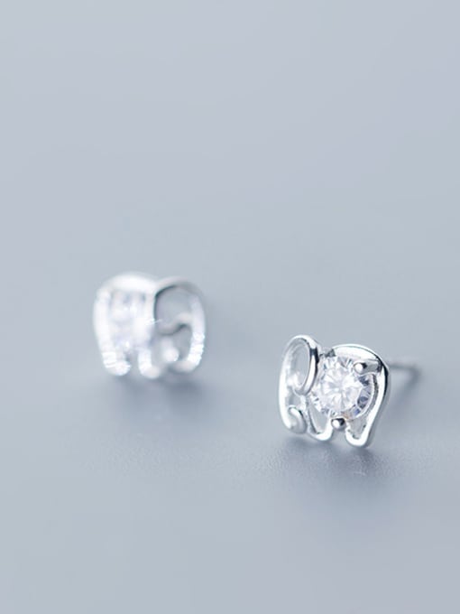 Rosh 925 Sterling Silver With Silver Plated Cute Elephant Stud Earrings 1