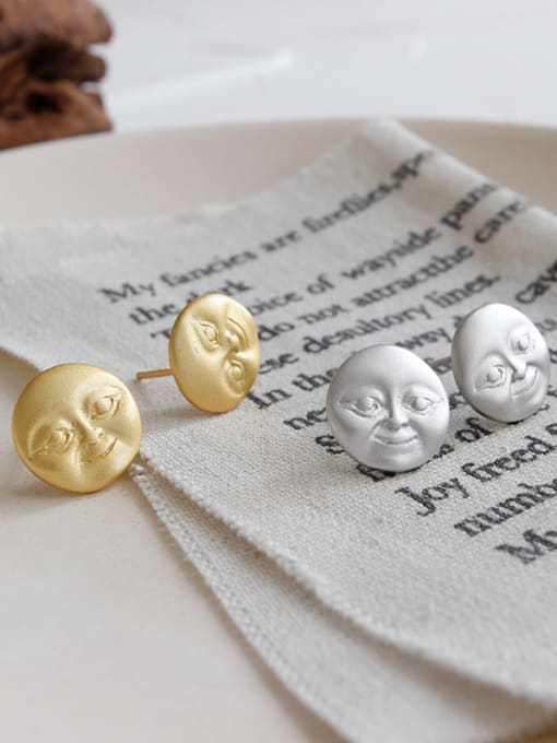 DAKA 925 Sterling Silver With Gold Plated Personality Face Doll Round Stud Earrings 3