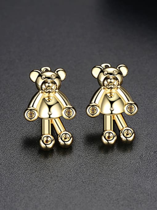 18k-gold T02C23 Copper With 18k Gold Plated cute Animal bear Stud Earrings