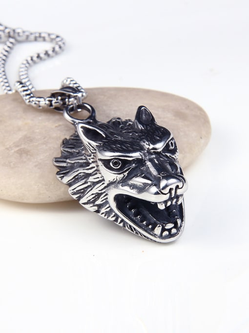 BSL Stainless Steel With Antique Silver Plated Personality head of a wolf Necklaces 2
