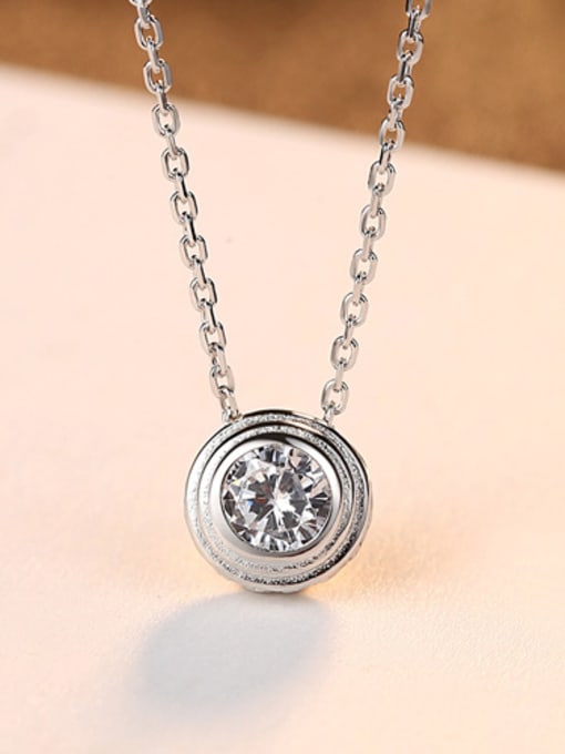 Platinum Sterling silver with 3A zircon minimalist round necklace
