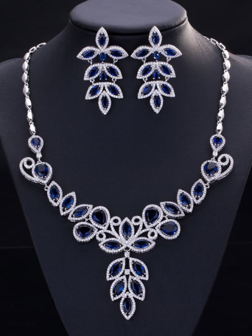 Blue Fashionable Leaf-shape Two Pieces Jewelry Set