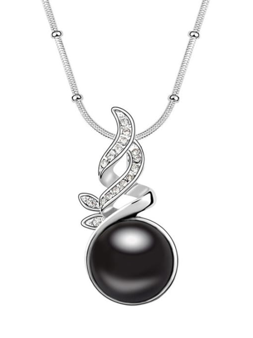 Black Fashion Imitation Pearl Shiny Pendant Alloy Necklace