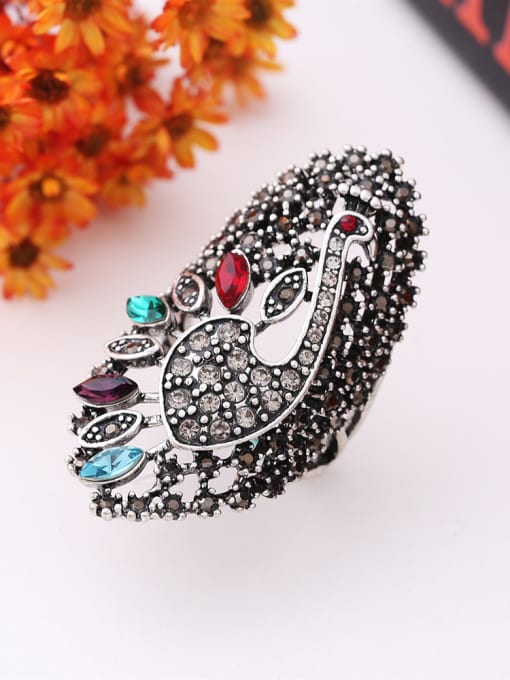 Wei Jia Retro Noble style Colorful Rhinestones Peacock Alloy Ring 1