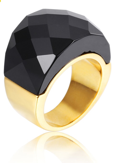 Black gold Stainless Steel With Gold Plated Trendy Geometric Party Multistone Rings