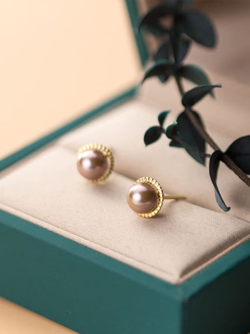 Rosh 925 Sterling Silver With Gold Plated Fashion Pearl Round Stud Earrings 4