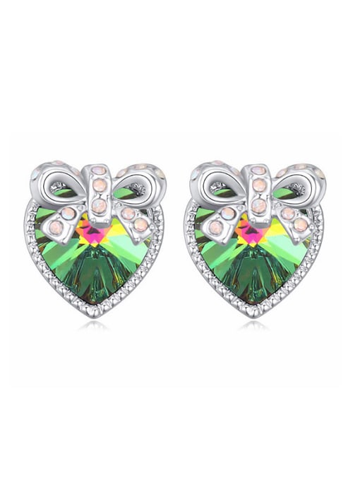 green Fashion Heart austrian Crystal Little Bowknot Stud Earrings