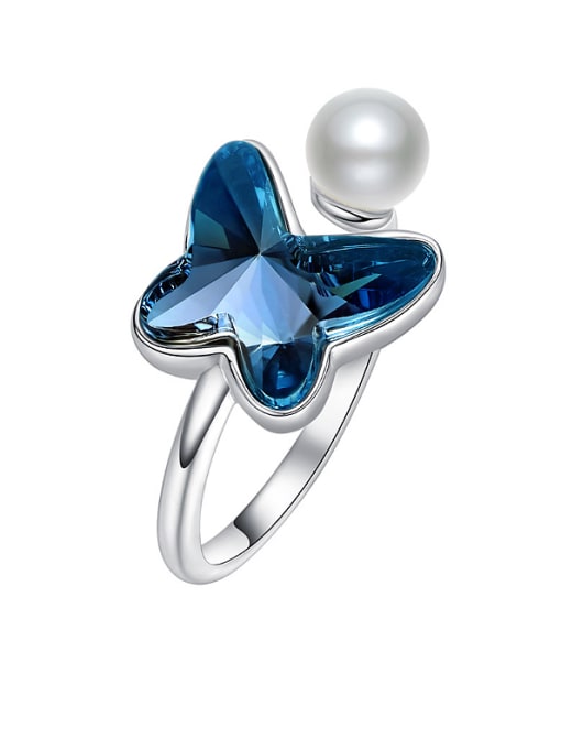Blue S925 Silver Butterfly Crystal Cocktail Ring