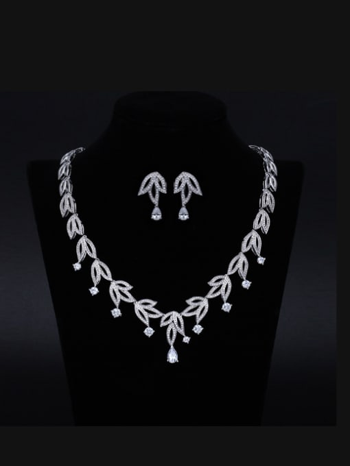 Luxu New Original Zircon Bride's Wedding Necklace Earring Jewellry Suit 0