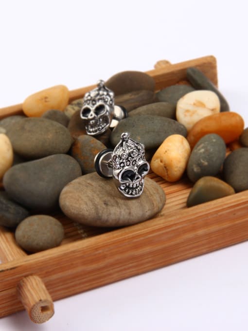Steel color Stainless Steel With Personality Skull Stud Earrings
