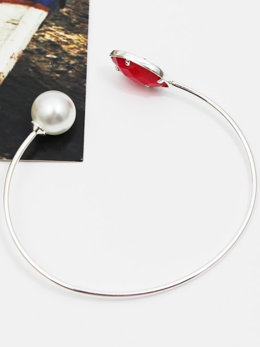 white Open Design Artificial Pearl Glass Bangle