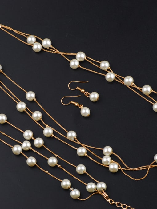 Qunqiu Fashion Elegant White Imitation Pearls Multi-layers Three Pieces Jewelry Set 1