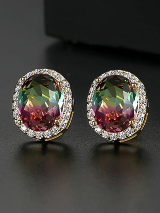 multicolour; Copper With Platinum Plated Delicate Oval Stud Earrings